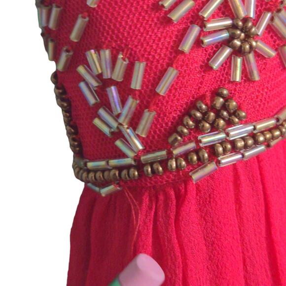 Aidan Mattox Womens Swing Dress Red Lined Maxi Off Shoulder Sleeveless Beads 6 - Picture 9 of 16